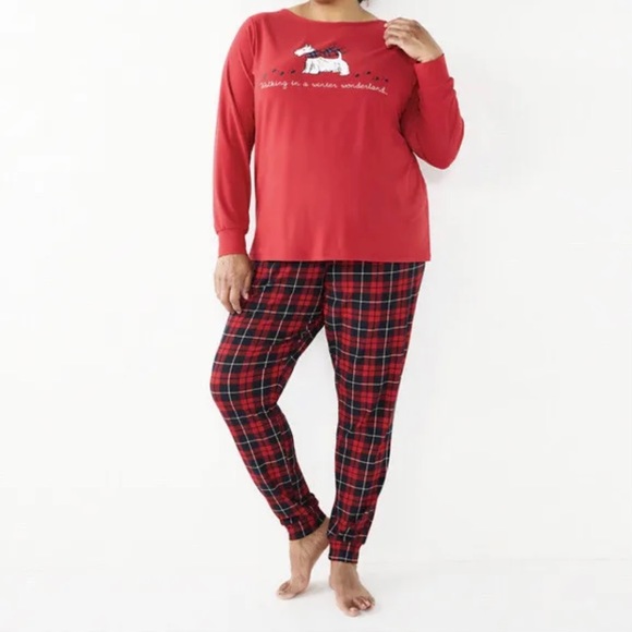 Croft & Barrow | 2pc Pajama Set Scotty Dog Red Plaid Size 3X - Picture 2 of 3